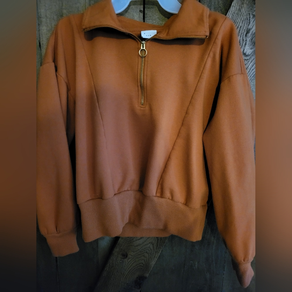 Rust Half-Zip Pullover Sweatshirt